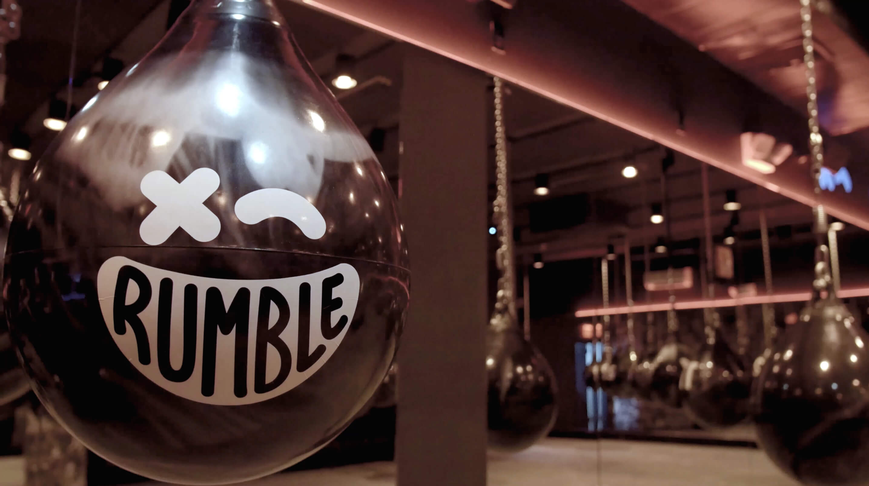 Punching bag with Rumble logo